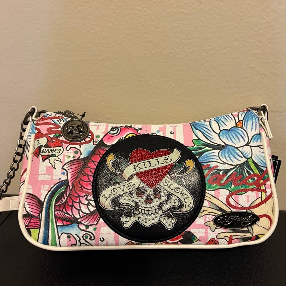 NWT Ed Hardy "Love Kills Slowly" Baguette Shoulder Bag